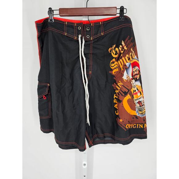 Captain Morgan Men's Graphic Printed Lace Closer Swim Trunks Swimsuit Size L - Picture 1 of 4